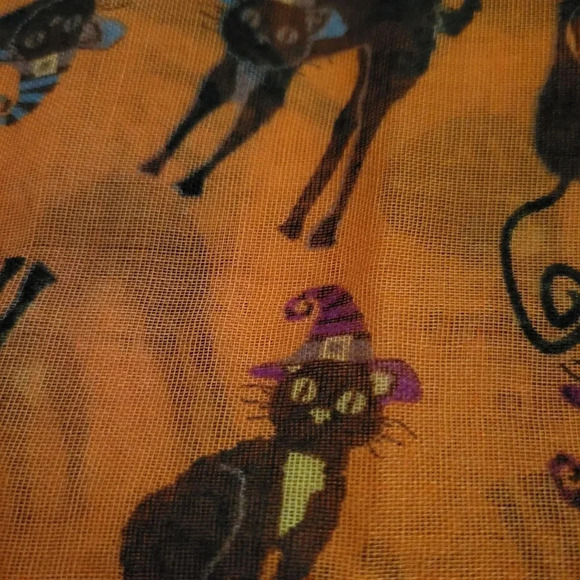 D&Y Women's Infinity Scarf Black Cat Halloween Orange - Picture 2 of 3
